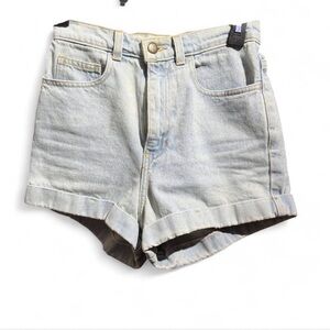 American Apparel Denim Shorts Size 26 Light Wash High Waisted Cuffed Made USA